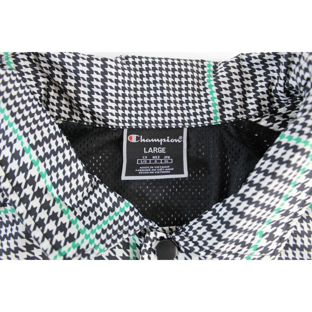 Champion Windbreaker Jacket Women's Large Black Houndstooth Cropped Button Up - Picture 4 of 7